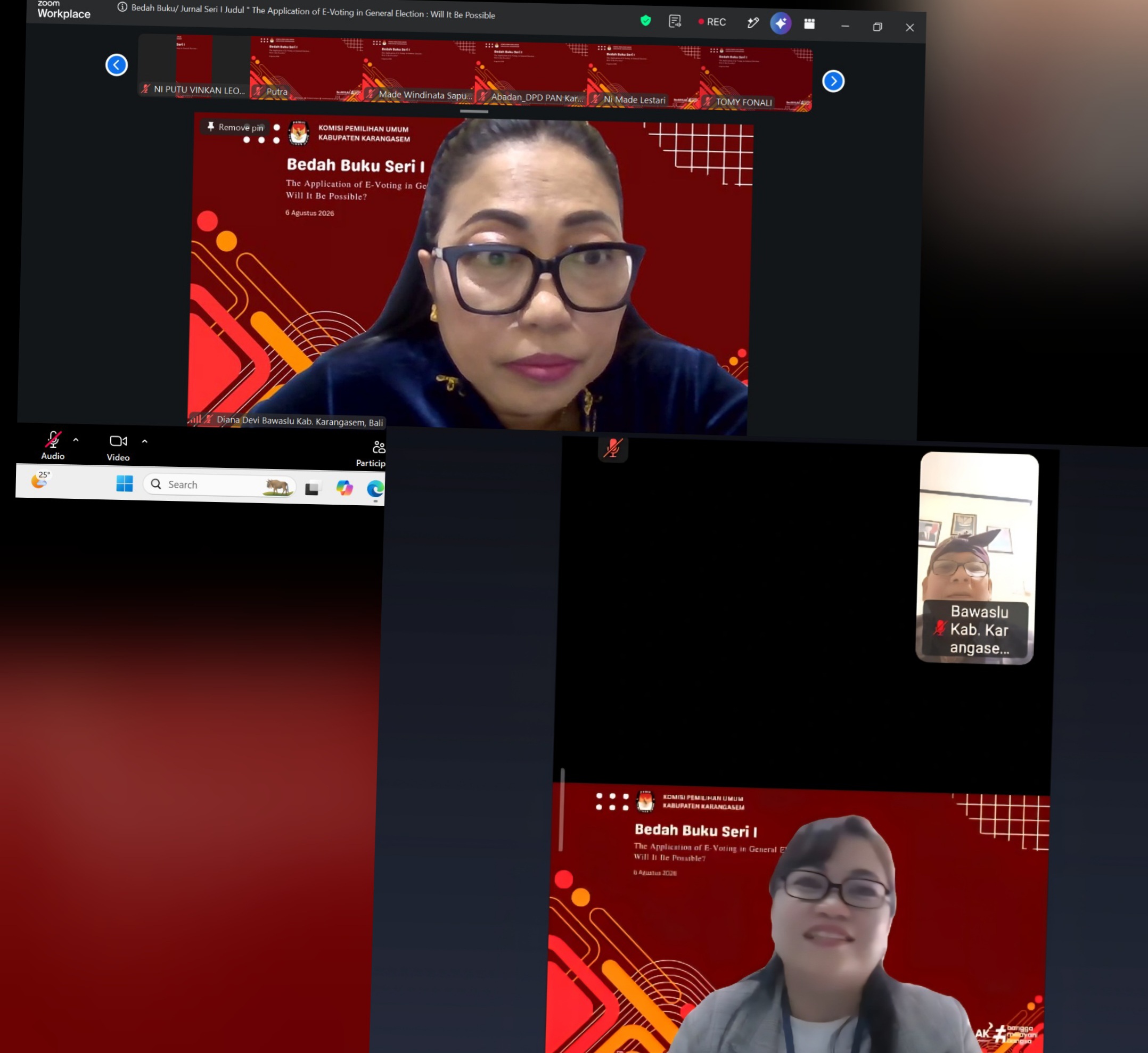 Zoom bedah buku yang dihadiri pimpinan Bawaslu Karangasem 
